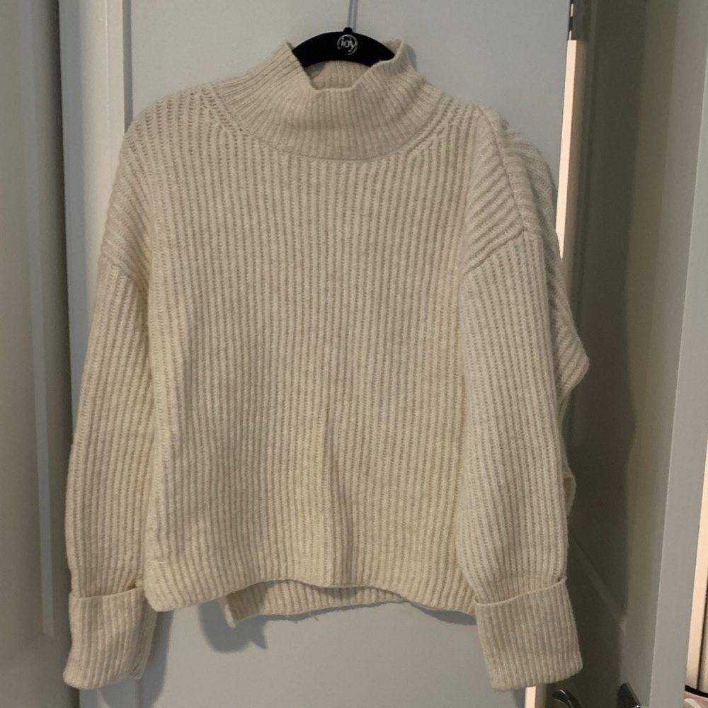 Topshop Cream Ribbed Turtleneck Sweater